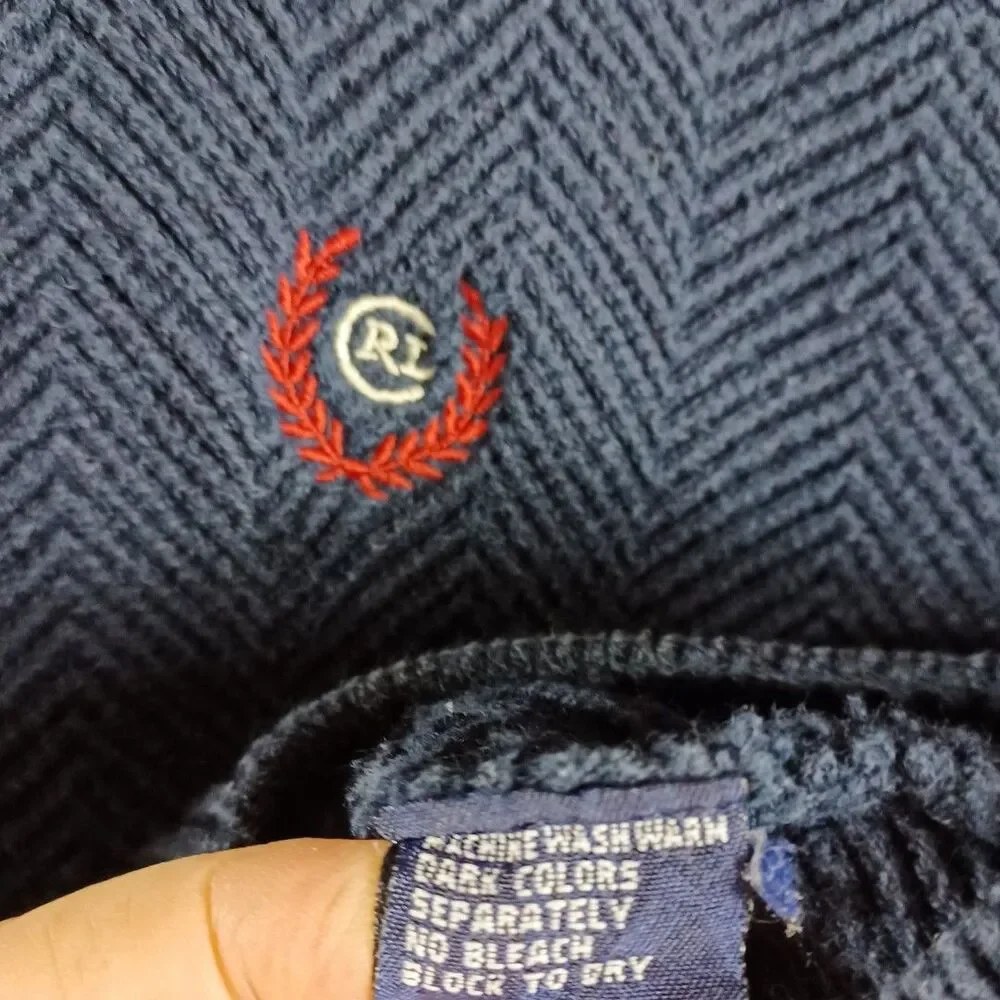 Vtg Chaps Ralph Lauren Sweater XXL Blue Herringbone Knit CRL Crest Hand Framed